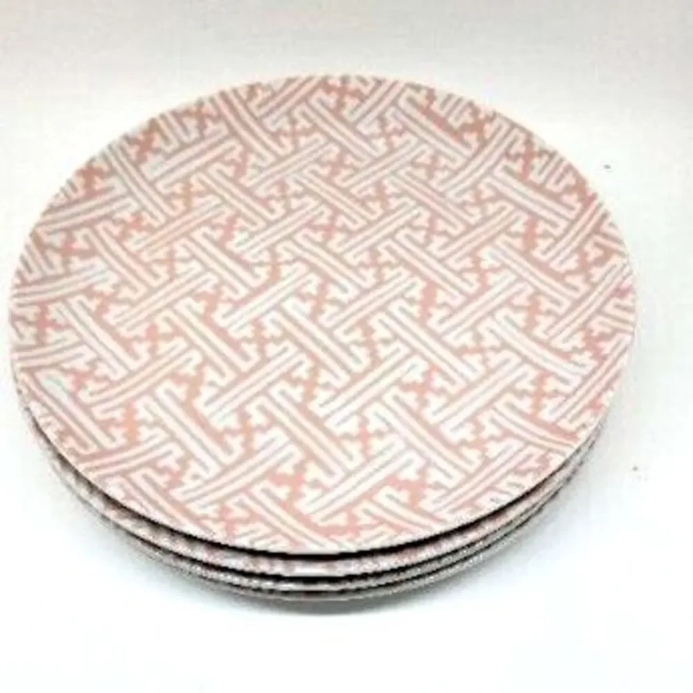 Fitz & Floyd Oriental Geometric Peach Snack Plates